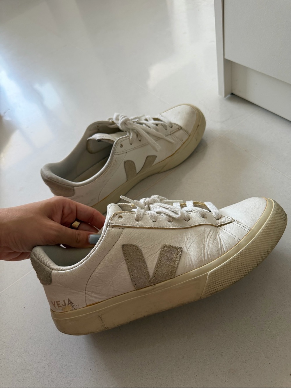 Veja Women’s White Sneakers with Tan Accents